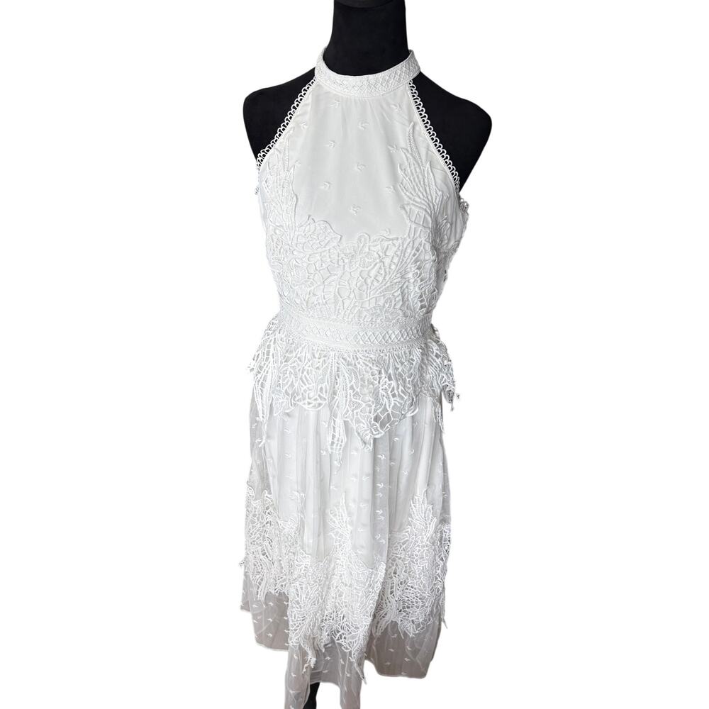 Aqua White Lace Halter Midi Dress Small NWT Fairycore Bridal Shower Boho Bride